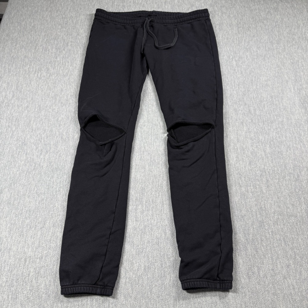 Michael Lauren Sweatpants Women M Black Knee Cutout Jogger Lounge Distressed Y2k